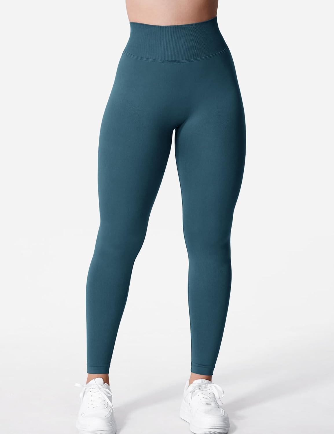 imageYEOREO Liz Scrunch Workout Leggings for Women High Waisted Butt Lifting V Back Waist Seamless Gym Yoga LeggingsTeal