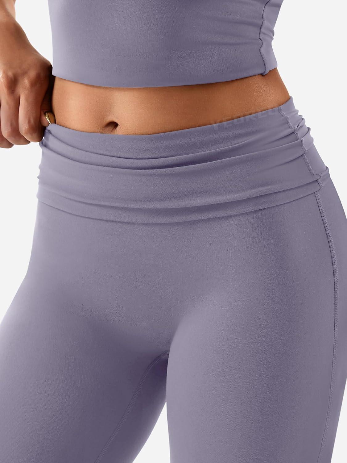 imageYEOREO Romola Women Yoga Pants Flare Leggings with Tummy Control High Waist Fold Over Bootcut Wide Legs Workout LeggingBlue Gray