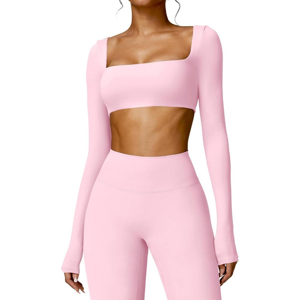 imageYEOREO Kyla Women Crop Top Long Sleeve Padded Sports Low Medium Impact Yoga Shirt WorkoutBlossom