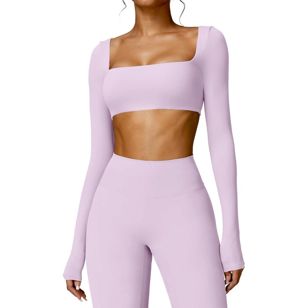 imageYEOREO Kyla Women Crop Top Long Sleeve Padded Sports Low Medium Impact Yoga Shirt WorkoutPurple