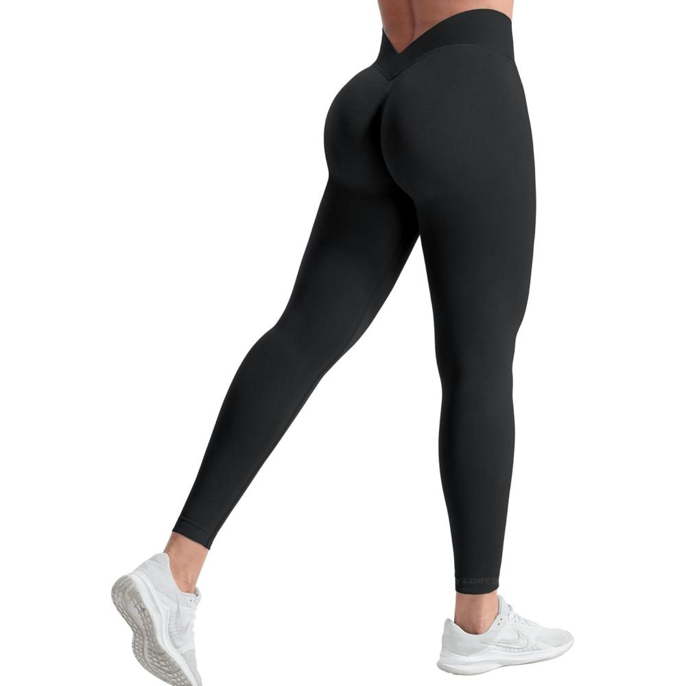 imageYEOREO Liz Scrunch Workout Leggings for Women High Waisted Butt Lifting V Back Waist Seamless Gym Yoga LeggingsBlack