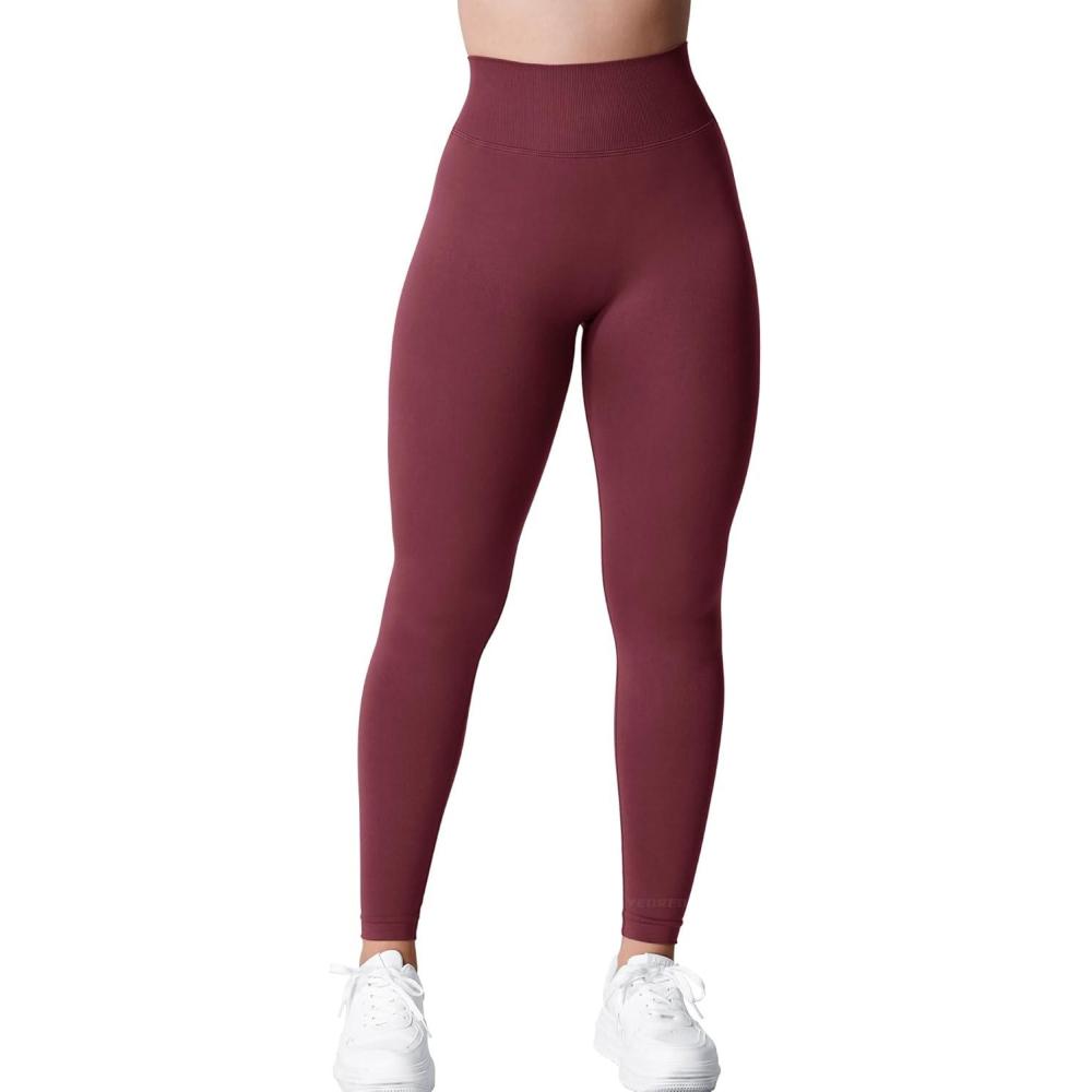 imageYEOREO Liz Scrunch Workout Leggings for Women High Waisted Butt Lifting V Back Waist Seamless Gym Yoga LeggingsBurgundy
