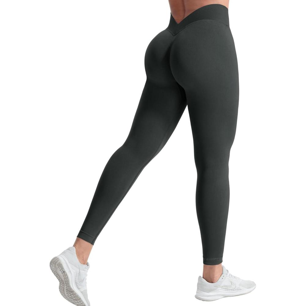 imageYEOREO Liz Scrunch Workout Leggings for Women High Waisted Butt Lifting V Back Waist Seamless Gym Yoga LeggingsDark Grey