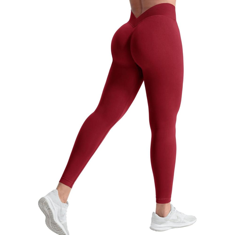 imageYEOREO Liz Scrunch Workout Leggings for Women High Waisted Butt Lifting V Back Waist Seamless Gym Yoga LeggingsDark Red