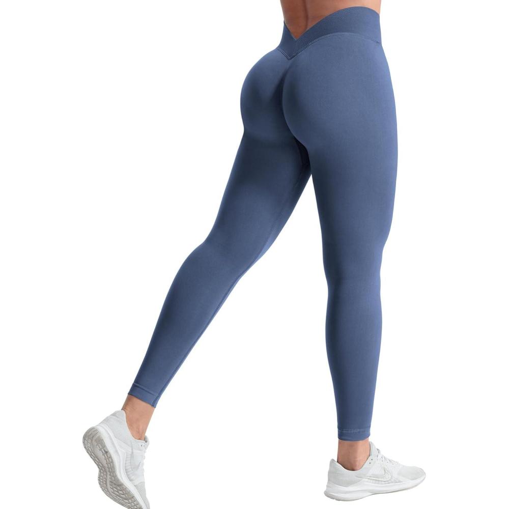 imageYEOREO Liz Scrunch Workout Leggings for Women High Waisted Butt Lifting V Back Waist Seamless Gym Yoga LeggingsNavy