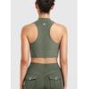 imageYEOREO CoreFlex Women Zipper Tank Top Workout Racerback Sleeveless Gym Fitted Collar Top Mock Pocket Crop Fitness Summer VestArmy Green