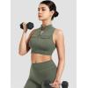 imageYEOREO CoreFlex Women Zipper Tank Top Workout Racerback Sleeveless Gym Fitted Collar Top Mock Pocket Crop Fitness Summer VestArmy Green