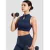 imageYEOREO CoreFlex Women Zipper Tank Top Workout Racerback Sleeveless Gym Fitted Collar Top Mock Pocket Crop Fitness Summer VestDeep Blue
