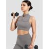 imageYEOREO CoreFlex Women Zipper Tank Top Workout Racerback Sleeveless Gym Fitted Collar Top Mock Pocket Crop Fitness Summer VestGrey