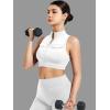 imageYEOREO CoreFlex Women Zipper Tank Top Workout Racerback Sleeveless Gym Fitted Collar Top Mock Pocket Crop Fitness Summer VestWhite