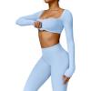imageYEOREO Kyla Women Crop Top Long Sleeve Padded Sports Low Medium Impact Yoga Shirt WorkoutBaby Blue
