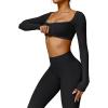 imageYEOREO Kyla Women Crop Top Long Sleeve Padded Sports Low Medium Impact Yoga Shirt WorkoutBlack