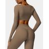 imageYEOREO Kyla Women Crop Top Long Sleeve Padded Sports Low Medium Impact Yoga Shirt WorkoutBrown