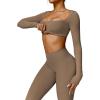 imageYEOREO Kyla Women Crop Top Long Sleeve Padded Sports Low Medium Impact Yoga Shirt WorkoutBrown