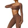 imageYEOREO Kyla Women Crop Top Long Sleeve Padded Sports Low Medium Impact Yoga Shirt WorkoutCoffee