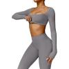 imageYEOREO Kyla Women Crop Top Long Sleeve Padded Sports Low Medium Impact Yoga Shirt WorkoutGrey