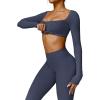 imageYEOREO Kyla Women Crop Top Long Sleeve Padded Sports Low Medium Impact Yoga Shirt WorkoutNavy