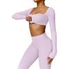 imageYEOREO Kyla Women Crop Top Long Sleeve Padded Sports Low Medium Impact Yoga Shirt WorkoutPurple