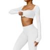 imageYEOREO Kyla Women Crop Top Long Sleeve Padded Sports Low Medium Impact Yoga Shirt WorkoutWhite