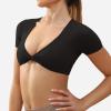 imageYEOREO Kyla Workout Crop Tops for Women Short Sleeve Twist Front Crop Tank Top Padded Sports Bra Casual ShirtsBlack