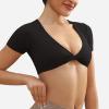 imageYEOREO Kyla Workout Crop Tops for Women Short Sleeve Twist Front Crop Tank Top Padded Sports Bra Casual ShirtsBlack