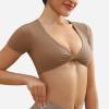 imageYEOREO Kyla Workout Crop Tops for Women Short Sleeve Twist Front Crop Tank Top Padded Sports Bra Casual ShirtsBrown