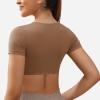imageYEOREO Kyla Workout Crop Tops for Women Short Sleeve Twist Front Crop Tank Top Padded Sports Bra Casual ShirtsBrown
