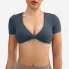 imageYEOREO Kyla Workout Crop Tops for Women Short Sleeve Twist Front Crop Tank Top Padded Sports Bra Casual ShirtsDark Blue Green