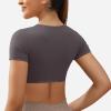 imageYEOREO Kyla Workout Crop Tops for Women Short Sleeve Twist Front Crop Tank Top Padded Sports Bra Casual ShirtsDark Grey