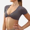 imageYEOREO Kyla Workout Crop Tops for Women Short Sleeve Twist Front Crop Tank Top Padded Sports Bra Casual ShirtsDark Grey