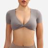 imageYEOREO Kyla Workout Crop Tops for Women Short Sleeve Twist Front Crop Tank Top Padded Sports Bra Casual ShirtsLight Grey