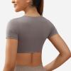 imageYEOREO Kyla Workout Crop Tops for Women Short Sleeve Twist Front Crop Tank Top Padded Sports Bra Casual ShirtsLight Grey