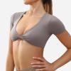 imageYEOREO Kyla Workout Crop Tops for Women Short Sleeve Twist Front Crop Tank Top Padded Sports Bra Casual ShirtsLight Grey