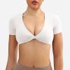 imageYEOREO Kyla Workout Crop Tops for Women Short Sleeve Twist Front Crop Tank Top Padded Sports Bra Casual ShirtsMilk White