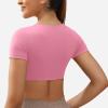imageYEOREO Kyla Workout Crop Tops for Women Short Sleeve Twist Front Crop Tank Top Padded Sports Bra Casual ShirtsPink