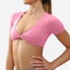 imageYEOREO Kyla Workout Crop Tops for Women Short Sleeve Twist Front Crop Tank Top Padded Sports Bra Casual ShirtsPink