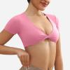 imageYEOREO Kyla Workout Crop Tops for Women Short Sleeve Twist Front Crop Tank Top Padded Sports Bra Casual ShirtsPink