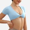 imageYEOREO Kyla Workout Crop Tops for Women Short Sleeve Twist Front Crop Tank Top Padded Sports Bra Casual ShirtsSky Blue