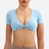 imageYEOREO Kyla Workout Crop Tops for Women Short Sleeve Twist Front Crop Tank Top Padded Sports Bra Casual ShirtsSky Blue