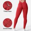 imageYEOREO Liz Scrunch Workout Leggings for Women High Waisted Butt Lifting V Back Waist Seamless Gym Yoga LeggingsBright Red