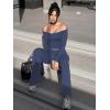 imageYEOREO Romola Women Yoga Pants Flare Leggings with Tummy Control High Waist Fold Over Bootcut Wide Legs Workout LeggingNavy Blue