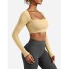 imageYEOREO Womens Long Sleeve Crop Top Lane Square Neck Crop Top Basic Slim Fit T ShirtApricot