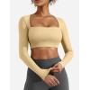 imageYEOREO Womens Long Sleeve Crop Top Lane Square Neck Crop Top Basic Slim Fit T ShirtApricot