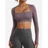 imageYEOREO Womens Long Sleeve Crop Top Lane Square Neck Crop Top Basic Slim Fit T ShirtDark Reddish Purple