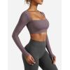 imageYEOREO Womens Long Sleeve Crop Top Lane Square Neck Crop Top Basic Slim Fit T ShirtDark Reddish Purple