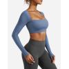 imageYEOREO Womens Long Sleeve Crop Top Lane Square Neck Crop Top Basic Slim Fit T ShirtEnsign Blue