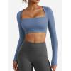 imageYEOREO Womens Long Sleeve Crop Top Lane Square Neck Crop Top Basic Slim Fit T ShirtEnsign Blue