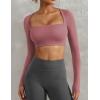 imageYEOREO Womens Long Sleeve Crop Top Lane Square Neck Crop Top Basic Slim Fit T ShirtRed Bean Paste
