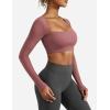 imageYEOREO Womens Long Sleeve Crop Top Lane Square Neck Crop Top Basic Slim Fit T ShirtRed Bean Paste