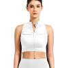 imageYEOREO CoreFlex Women Zipper Tank Top Workout Racerback Sleeveless Gym Fitted Collar Top Mock Pocket Crop Fitness Summer VestWhite